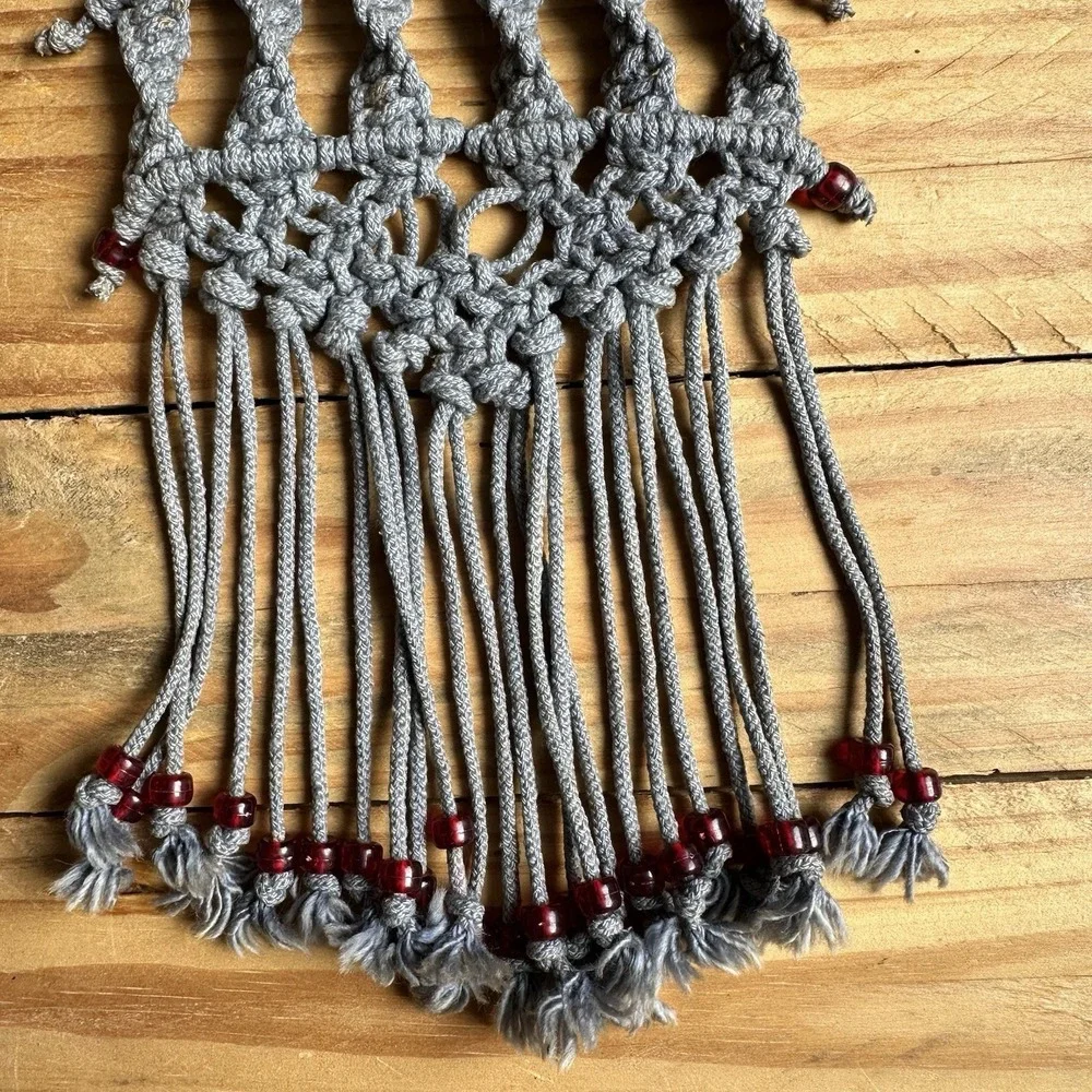 Macrame Wall Hanging Room Home Decor Woven Boho Chic Wall Home Art Red Beads